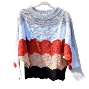 Colorblock Long Sleeve‎ Striped Multicolor Knit Chunky Lightweight Sweater NWOT